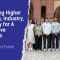 The visual has on the left side the title of the article: Shaping Europe’s Future: Connecting Higher Education, Industry, and Policy for A Competitive Workforce - ENGAGE.EU High Level Dialogue. On the right there is a group picture of people standing up and smiling